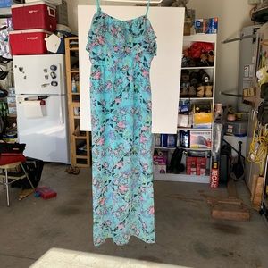 Floral maxi dress and ruffles around top